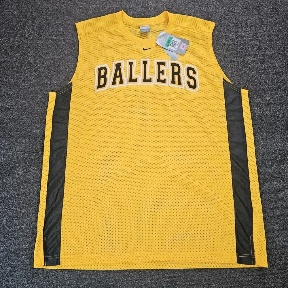 Vintage Nike Ballers‎ Jersey Mens XL Spellout Logo Yellow Center Swoosh Y2k